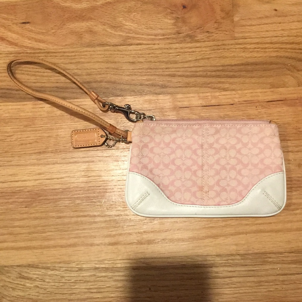 Pink and White Coach Wristlet